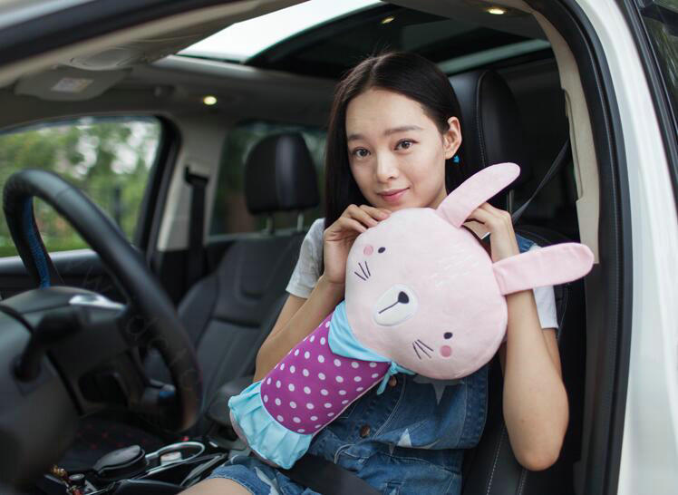 Childen Cute Large Rabbit Car Safety Seat Belt Covers Shoulder Pads PP Cotton 1pcs - Pink