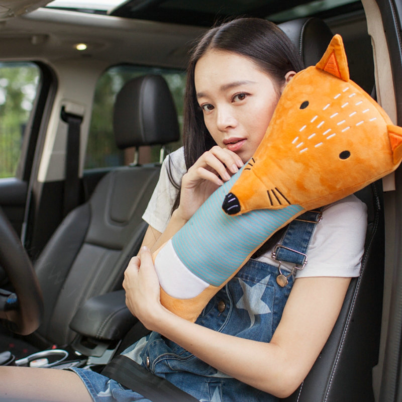Childen Plush Large Fox Car Safety Seat Belt Covers Shoulder Pads PP Cotton 1pcs - Orange