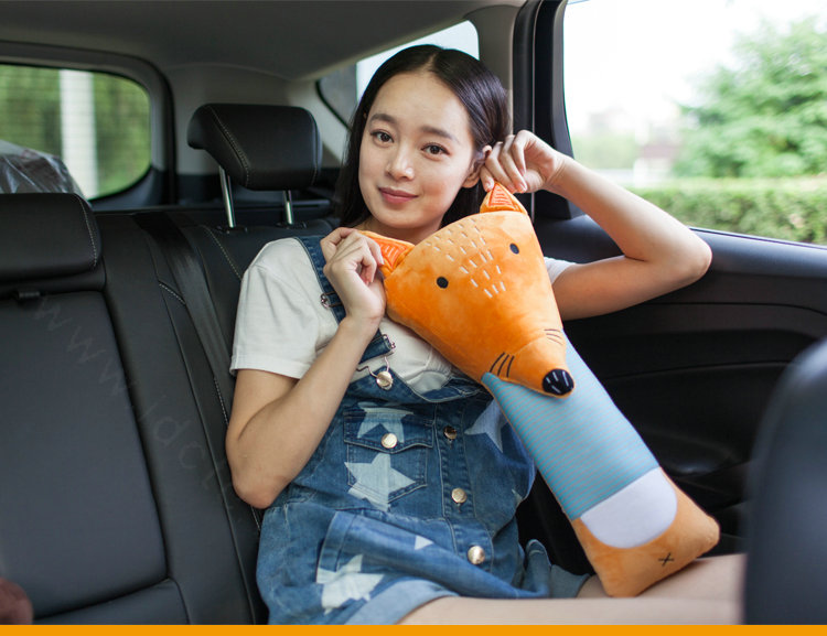 Childen Plush Large Fox Car Safety Seat Belt Covers Shoulder Pads PP Cotton 1pcs - Orange