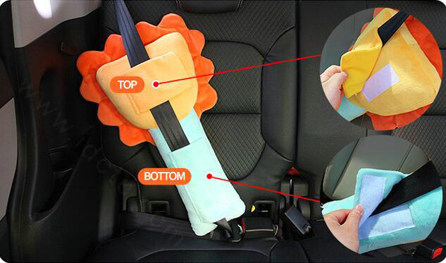 Childen Plush Large Lion Car Safety Seat Belt Covers Shoulder Pads PP Cotton 1pcs - Orange