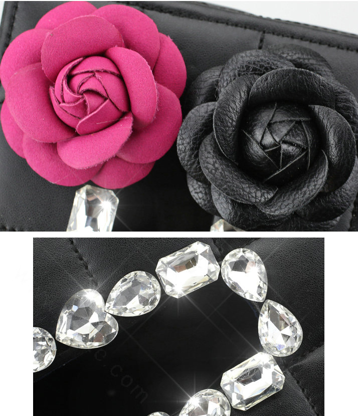 Creative Camellia Leather Crystal Car Tissue Paper Box Holder Case Interior Accessories - Black Rose