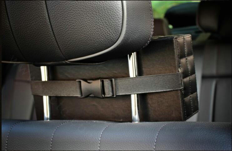 Creative Rivet Leather Car Tissue Paper Box Holder Case Seat Back Hanging Tissue Bag - Black