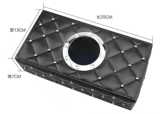 Creative Rivet Leather Car Tissue Paper Box Holder Case Seat Back Hanging Tissue Bag - Black