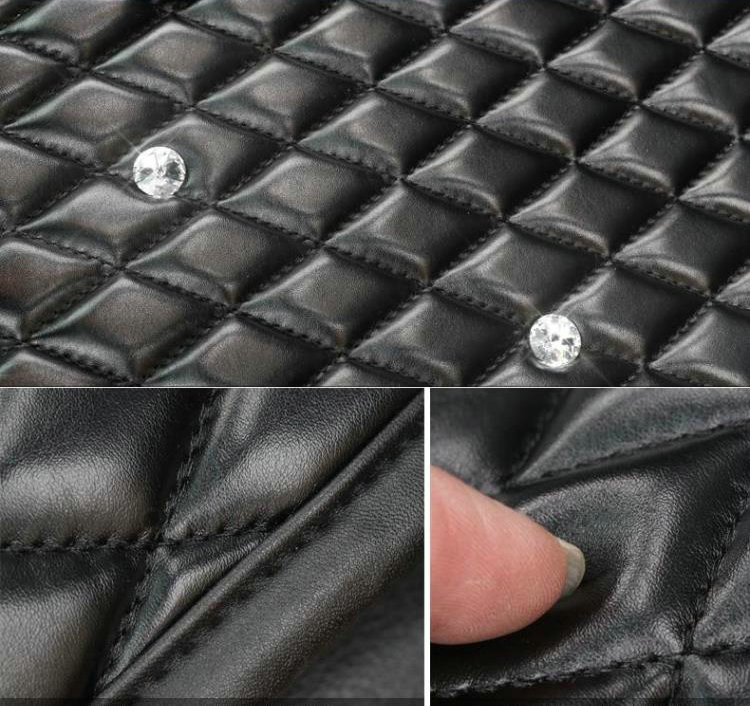 Crystal Camellia Leather Car Seat Cushion Universal Female Auto Seat Covers 10pcs Sets - Black