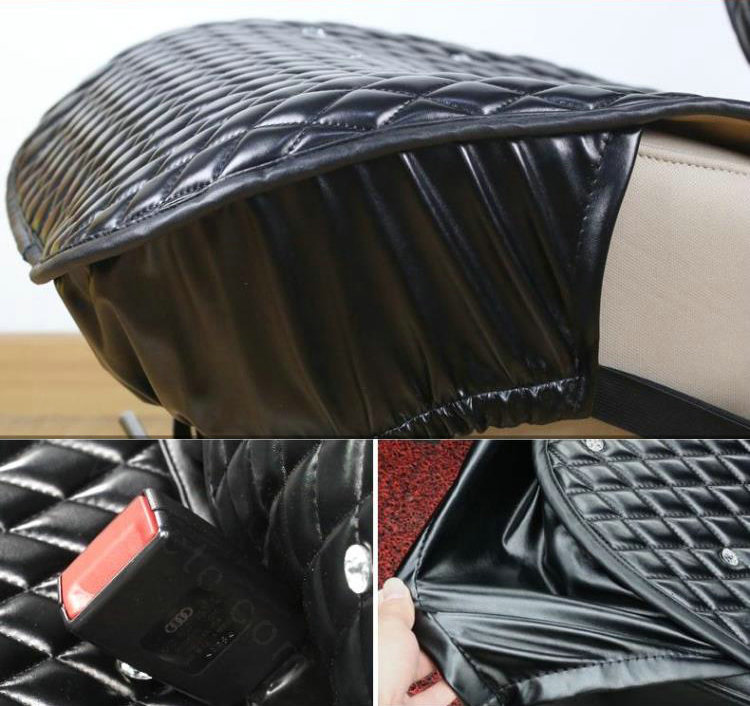 Crystal Camellia Leather Car Seat Cushion Universal Female Auto Seat Covers 10pcs Sets - Black