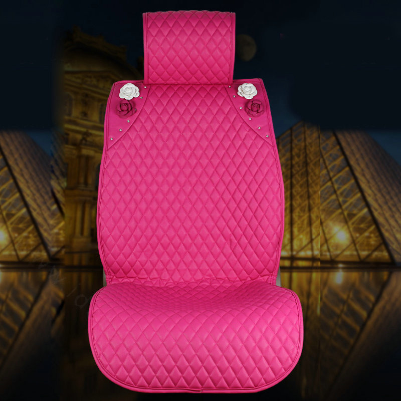 Crystal Camellia Leather Car Seat Cushion Universal Female Auto Seat Covers 10pcs Sets - Rose