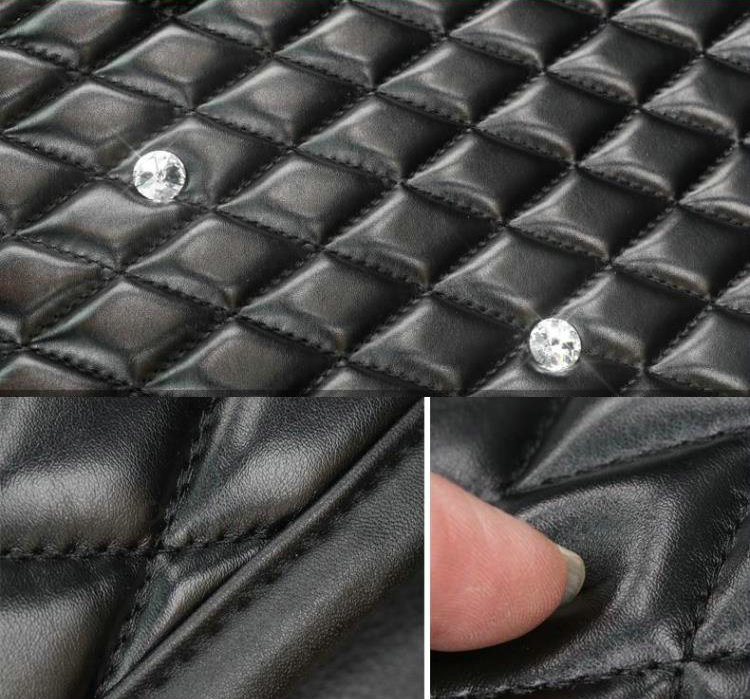 Crystal Flowers Leather Car Seat Cushion Universal Female Auto Seat Covers 10pcs Sets - Black