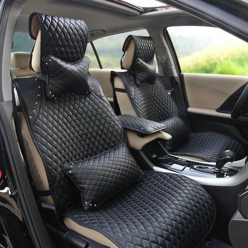 Crystal Leather Car Seat Cushion Universal Auto Seat Covers 10pcs Sets Free Shipping - Black