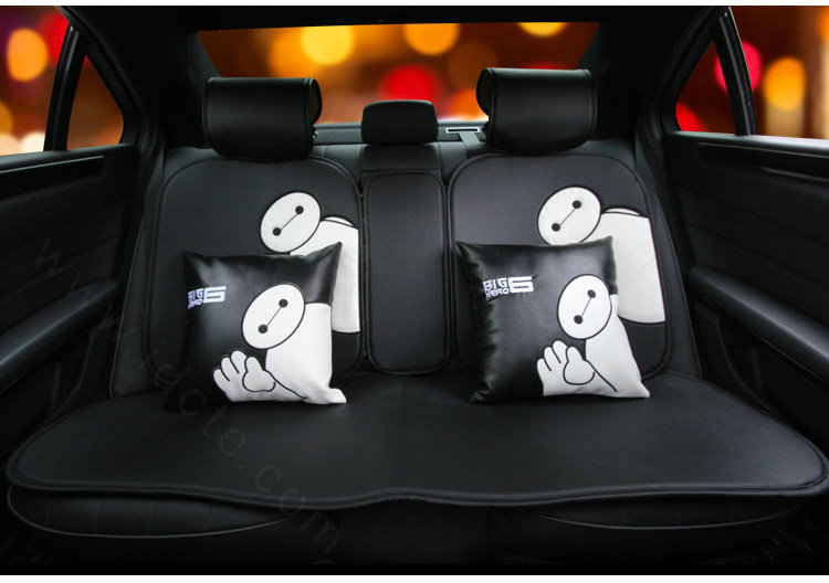 Cute Embroidery Car Seat Waist Pillows Women PU Leather Auto Square Cushions 1pcs - Black