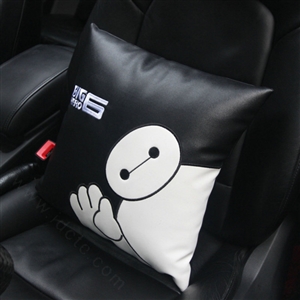 Cute Embroidery Car Seat Waist Pillows Women PU Leather Auto Square Cushions 1pcs - Black