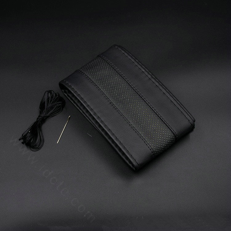 DIY Hand-stitched Car Steering Wheel Cover Wodden Leather Braid 36CM/38CM/40CM - Black