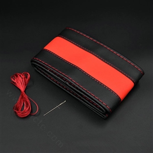 DIY Hand-stitched Car Steering Wheel Cover Wodden Leather Braid 36CM/38CM/40CM - Red Black