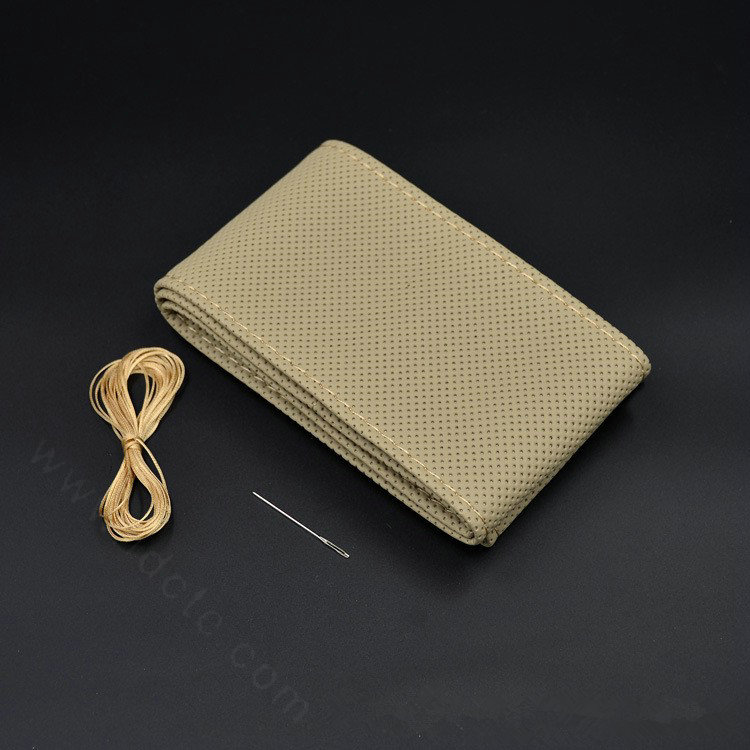 DIY Hand-stitched Genuine Braid Leather Car Steering Wheel Cover 36CM/38CM/40CM - Beige