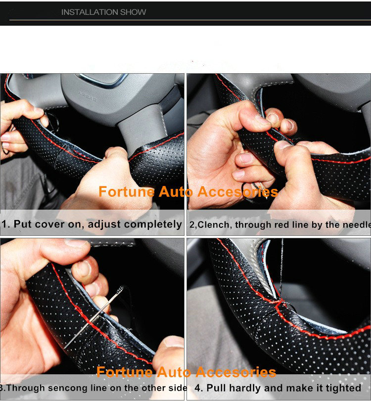 DIY Hand-stitched Genuine Braid Leather Car Steering Wheel Cover 36CM/38CM/40CM - Beige