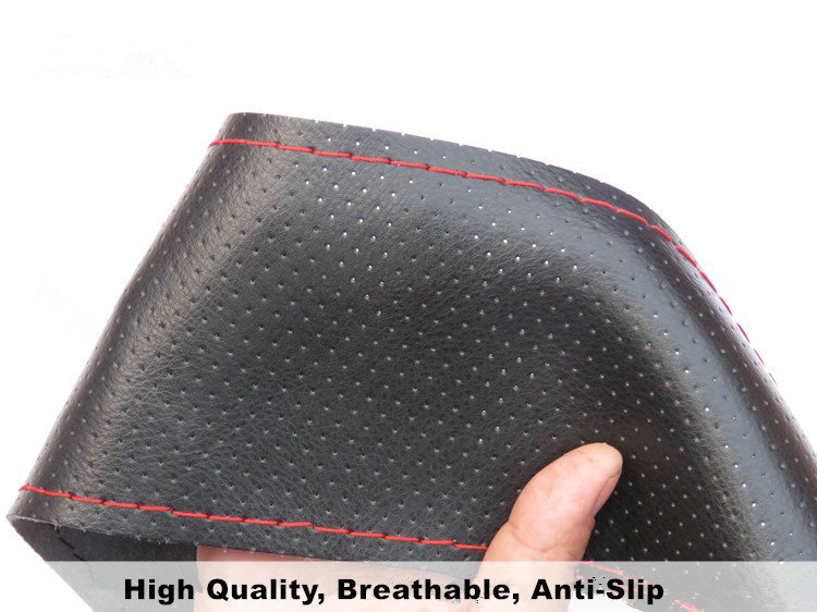 DIY Hand-stitched Genuine Braid Leather Car Steering Wheel Cover 36CM/38CM/40CM - Black Red