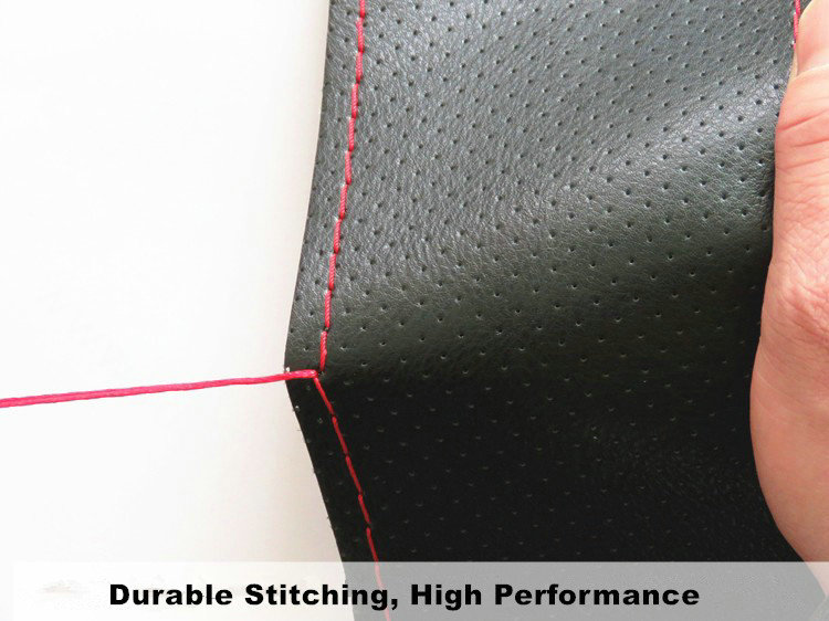 DIY Hand-stitched Genuine Braid Leather Car Steering Wheel Cover 36CM/38CM/40CM - Black Red