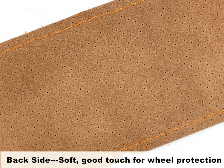 DIY Hand-stitched Genuine Braid Leather Car Steering Wheel Cover 36CM/38CM/40CM - Brown