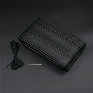 DIY Stripe Car Steering Wheel Cover Braid Leather Hand-Stitched With Needles and Thread - Black