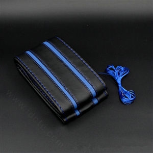DIY Stripe Car Steering Wheel Cover Braid Leather Hand-Stitched With Needles and Thread - Blue