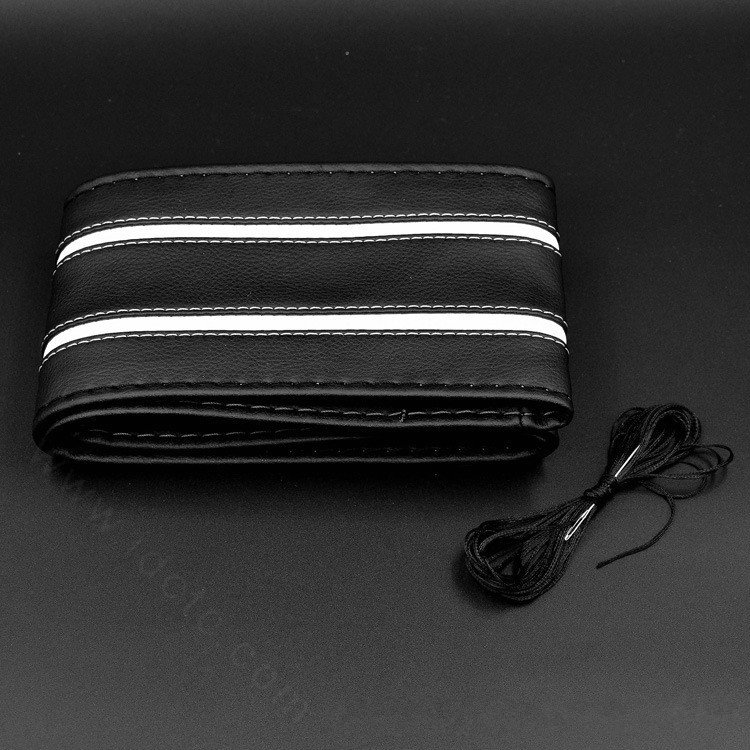 DIY Stripe Car Steering Wheel Cover Braid Leather Hand-Stitched With Needles and Thread - White