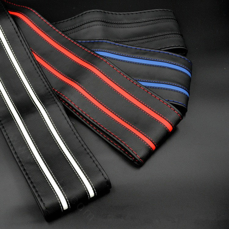 DIY Stripe Car Steering Wheel Cover Braid Leather Hand-Stitched With Needles and Thread - White