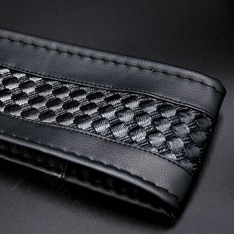 DIY Weaving Leather Car Steering Wheel Covers Hand-Stitched Knitted Universal 38CM - Black