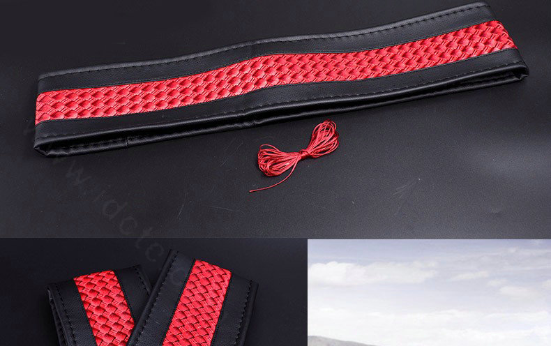 DIY Weaving Leather Car Steering Wheel Covers Hand-Stitched Knitted Universal 38CM - Red