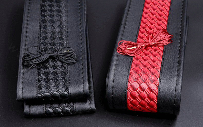 DIY Weaving Leather Car Steering Wheel Covers Hand-Stitched Knitted Universal 38CM - Red