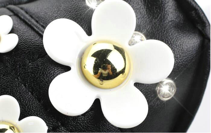 Daisy Flower Women Rhinestone Car Seat Waist Pillows PU Leather Auto Accessories 1pcs - Black