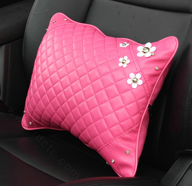 Daisy Flower Women Rhinestone Car Seat Waist Pillows PU Leather Auto Accessories 1pcs - Rose