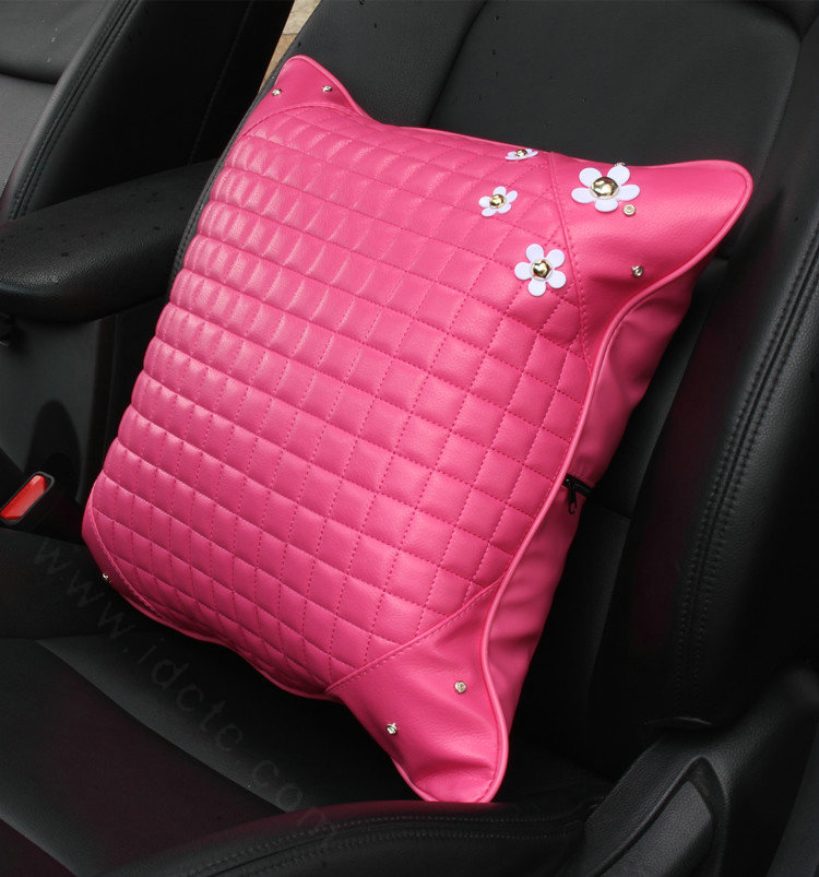 Daisy Flower Women Rhinestone Car Seat Waist Pillows PU Leather Square Cushions 1pcs - Rose