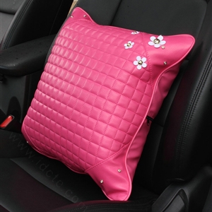 Daisy Flower Women Rhinestone Car Seat Waist Pillows PU Leather Square Cushions 1pcs - Rose