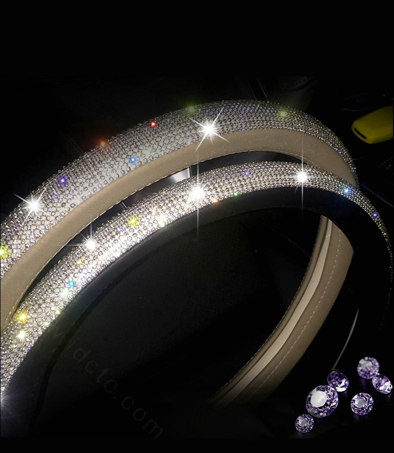 Diamond Lace Flower Pu Leather Car Steering Wheel Covers 15 inch 38CM - Green Red