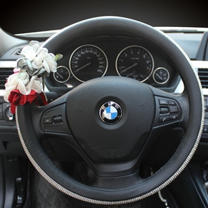 Diamond Lace Flower Pu Leather Car Steering Wheel Covers 15 inch 38CM - Green Red