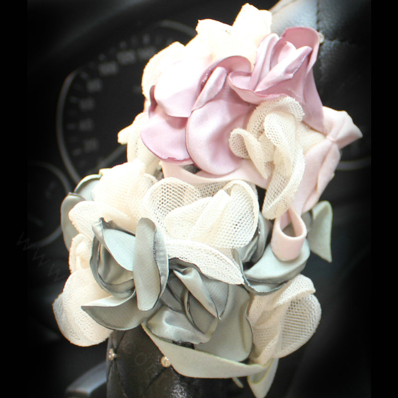 Diamond Lace Flower Pu Leather Car Steering Wheel Covers 15 inch 38CM - Pink Green