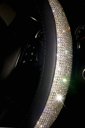 Diamond Lace Flower Pu Leather Car Steering Wheel Covers 15 inch 38CM - Pink Red