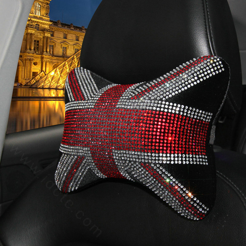 Diamond United Kingdom Flag Car Neck Pillows Headrest Soft Plush Auto Interior Decoration 1pcs - Black