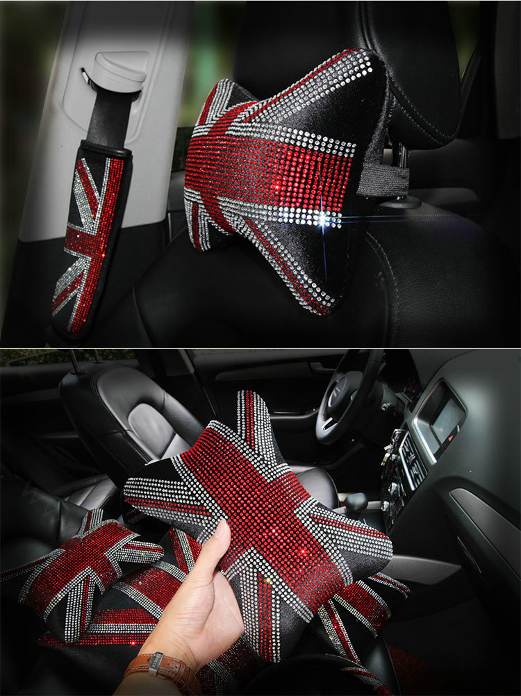 Diamond United Kingdom Flag Car Neck Pillows Headrest Soft Plush Auto Interior Decoration 1pcs - Black