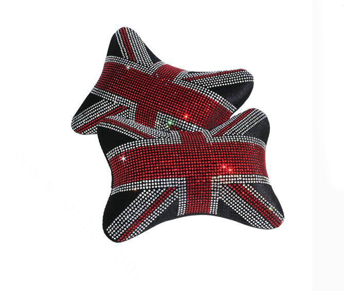Diamond United Kingdom Flag Car Neck Pillows Headrest Soft Plush Auto Interior Decoration 1pcs - Black