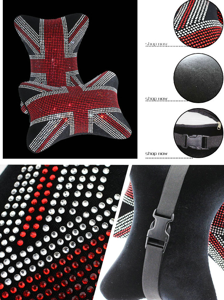 Diamond United Kingdom Flag Car Neck Pillows Headrest Soft Plush Auto Interior Decoration 1pcs - Black