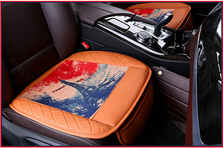 Eiffel Tower Leather Car Seat Cushion Front and Rear Universal Auto Pads 3pcs Set - Brown
