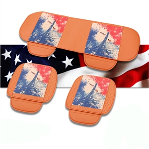 Eiffel Tower Leather Car Seat Cushion Front and Rear Universal Auto Pads 3pcs Set - Brown
