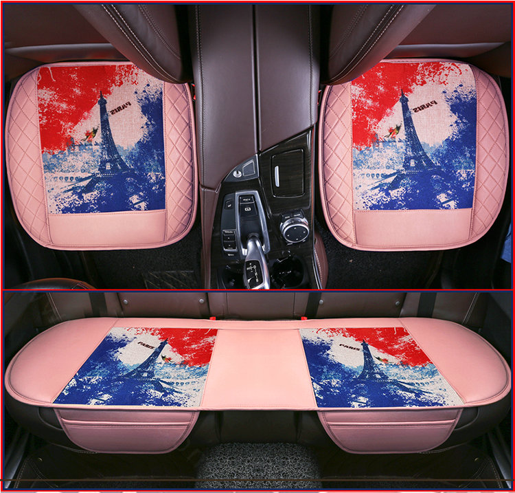 Eiffel Tower Leather Car Seat Cushion Front and Rear Universal Auto Pads 3pcs Set - Pink