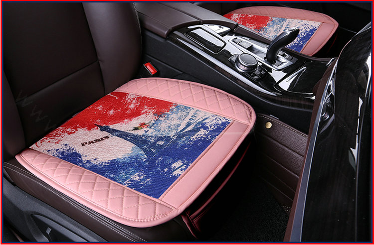 Eiffel Tower Leather Car Seat Cushion Front and Rear Universal Auto Pads 3pcs Set - Pink