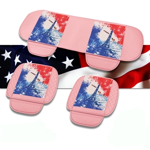 Eiffel Tower Leather Car Seat Cushion Front and Rear Universal Auto Pads 3pcs Set - Pink