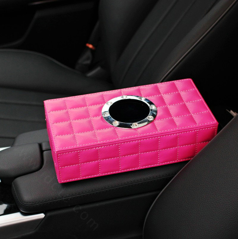 Elegant Leather Car Tissue Paper Box Holder Case Vehicle Interior Accessories - Rose