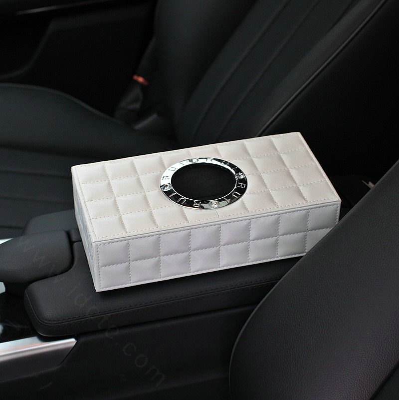 Elegant Leather Car Tissue Paper Box Holder Case Vehicle Interior Accessories - White