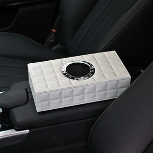 Elegant Leather Car Tissue Paper Box Holder Case Vehicle Interior Accessories - White