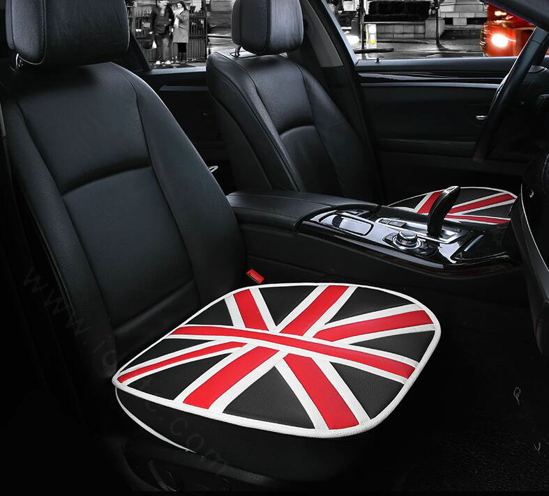 England UK Flag Leather Car Seat Cushion Front and Rear Universal Auto Pads 3pcs Set - Black
