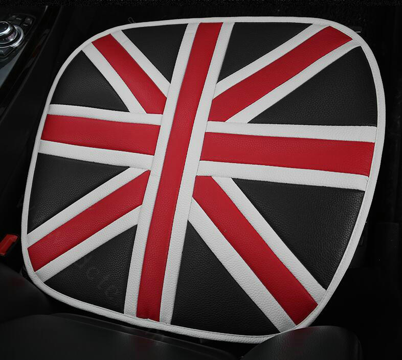 England UK Flag Leather Car Seat Cushion Front and Rear Universal Auto Pads 3pcs Set - Black